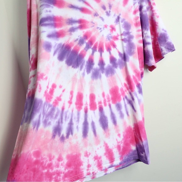 NWOT Fruit of the loom tie dye print t-shirt purple pink white plus size 2X 1X - Picture 3 of 5